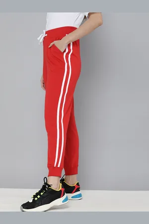 Kook N Keech Women Red & White Solid Joggers with Side Striped Detail