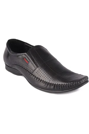 Red Chief Men Black Textured Leather Formal Slip-Ons