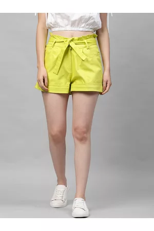 ATHENA Women Lime Green Solid Regular Shorts