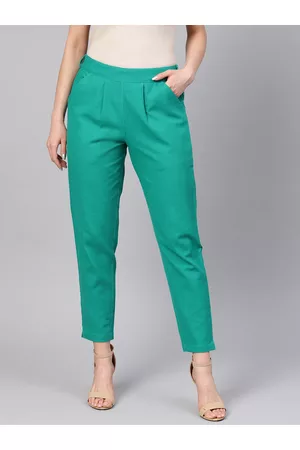 Jaipur Women Green Regular Fit Solid Trousers