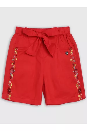Blue Giraffe Girls Red Solid Regular Fit Regular Shorts