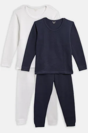 Kanvin Boys White & Navy Blue Pack of 2 Solid Thermal Set