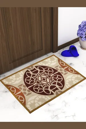 Athom Trendz Set Of 3 Beige & Brown Printed Anti-Skid Doormats