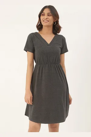 BRINN Charcoal Grey A-Line Cotton Dress