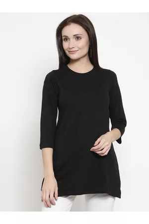 Kalt Women Black Solid Round Neck T-shirt