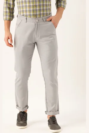 SOJANYA Men Grey & Off-White Smart Regular Fit Self Design Regular Trousers