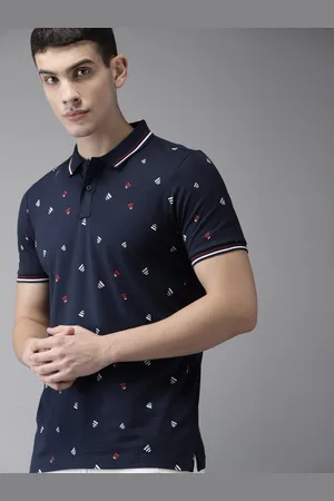 Moda Rapido Men Navy Blue Printed Polo Collar Pure Cotton T-shirt