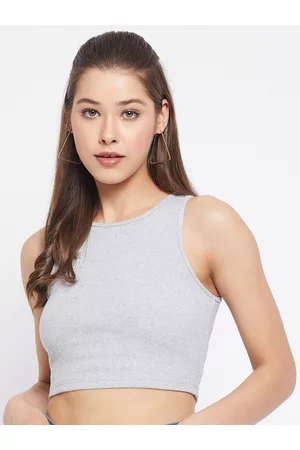 LE BOURGEOIS Women Grey Solid Crop Top