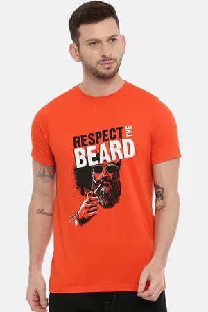 Bushirt Men Orange Printed Round Neck Pure Cotton T-shirt