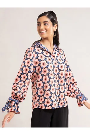 20Dresses Women Blue Floral Printed Casual Shirt