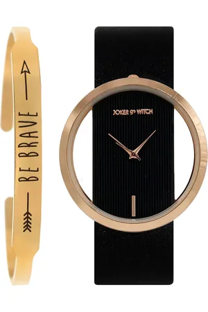 Joker & Witch Women Black & Rose Gold-Toned Aurora Watch With Bracelet