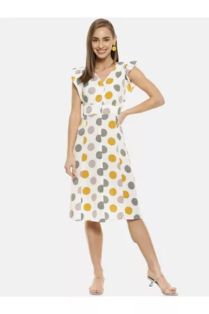 Campus Women Multicoloured Polka Dots Printed A-Line Dress