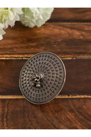 Veni Women Oxidised Silver-Plated Round Ghungru Ring