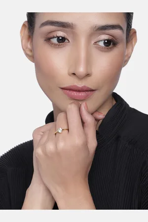 ESTELE Women Gold plated Solitaire Finger Ring with White Triangular Stone