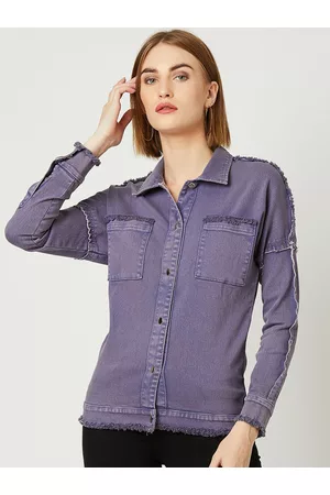 Miss Chase Women Lavender Solid Denim Jacket Jacket