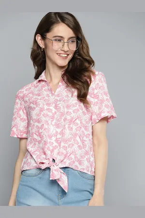 Mast & Harbour Women White & Pink Floral Printed Casual Shirt