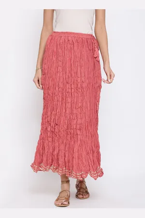 Fabindia Women Pink Solid Pure Cotton Flared Maxi Skirt
