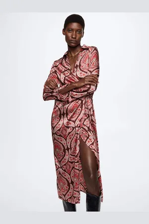 MANGO Grey & Brown Printed Wrap Midi Dress