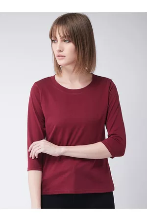 Miss Chase Women Maroon Solid Round Neck T-shirt