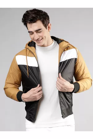 LocoMotive Men Mustard Colourblocked Bomber Jacket