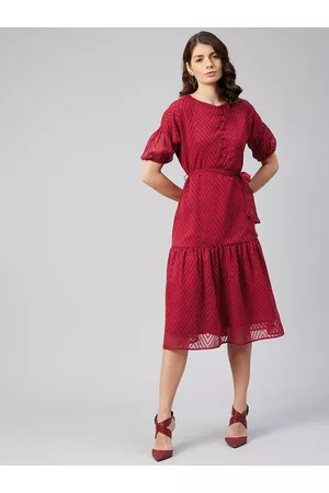 Rare Fashion Women Maroon Georgette A-Line Midi Dress