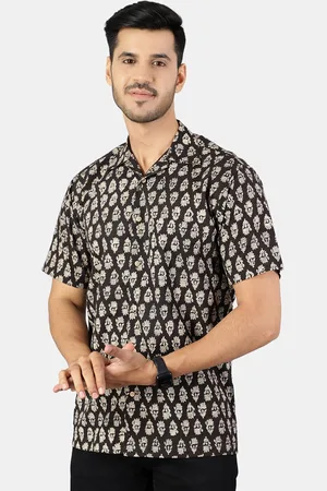 Wintage Men Black Printed Cotton Classic Casual Shirt