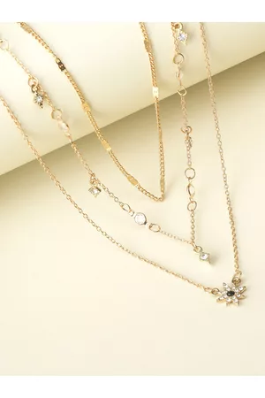 Voylla Women Gold-Toned & White Brass Gold-Plated Layered Necklace