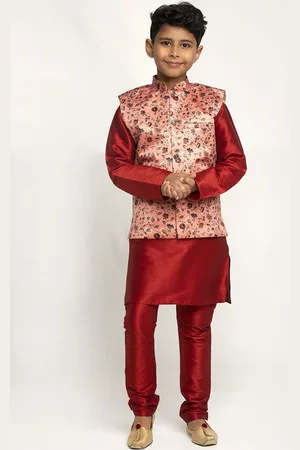 Kraft Boys Maroon Dupion Silk Kurta with Pyjamas
