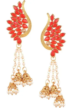 Efulgenz Women Red Leaf Shaped Jhumkas Earrings