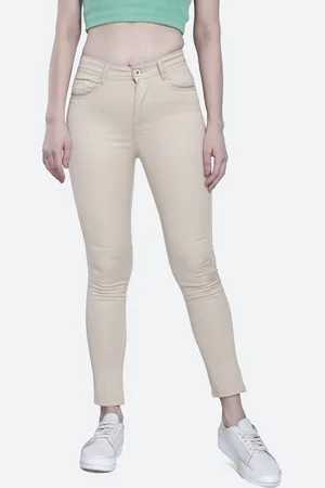 FCK-3 Women Beige Frisky Relaxed Fit High-Rise Stretchable Cotton Jeans