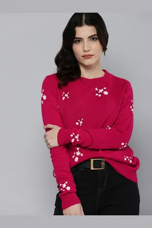 Chemistry Women Pink & White Floral Printed Round Neck Pullover