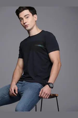 Louis Philippe Men Navy Blue Striped Slim Fit T-shirt