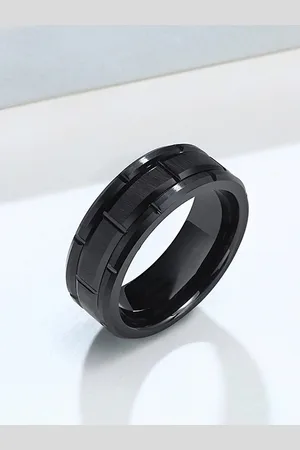 Yellow Chimes Men Black Brick Pattern Finish Ring