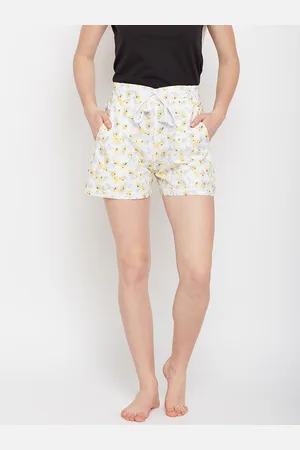 Claura Women White & Yellow Printed Lounge Shorts 03