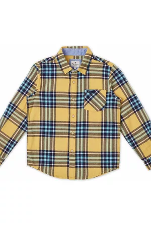 Pepe Jeans Boys Yellow Tartan Checks Checked Cotton Casual Shirt