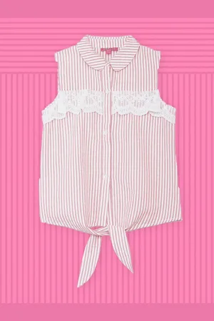 Biba Girls Pink Striped Peter Pan Collar Shirt Style Top