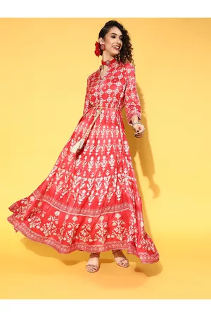 Juniper Women Attractive Peach Floral Swirling Volume Dress