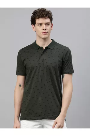 Kryptic Men Olive Green Printed Polo Collar T-shirt