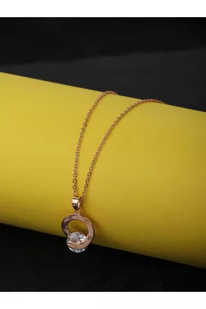 Carlton London Women Rose Gold-Plated Cubic Zirconia Stone Pendant with Chain
