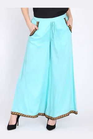 DODO & MOA Women Turquoise Blue Pleated Parallel Trousers