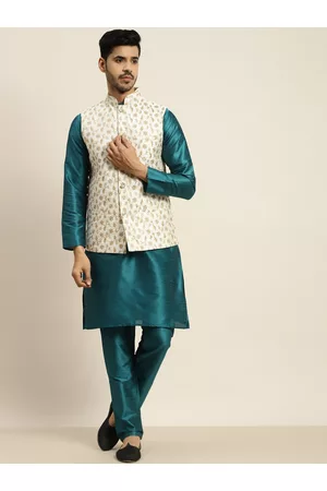 SOJANYA Men Teal-Coloured Kurta with Pyjamas & Nehru Jacket