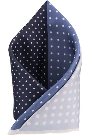 The Tie Hub Men Blue & White Polka Dot Printed Silk Pocket Square