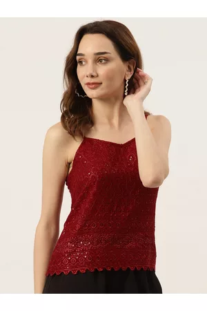 BRINN Maroon Embellished A-Line Top
