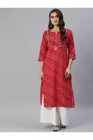Vbuyz Women Pink Bandhani Printed Embroidered Detail Kurta