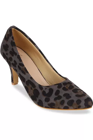 SHUZ TOUCH Women Grey & Black Animal Printed Velvet Heels