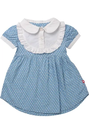 Nino Bambino Girls Blue Organic Cotton Printed Mini Fit & Flare Apron Dress