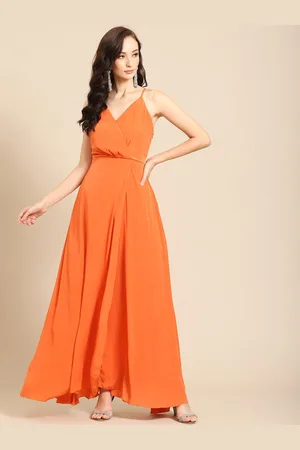DODO & MOA Women Orange Crepe Maxi Dress