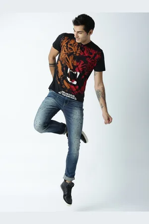 Huetrap Men Black Printed Round Neck T-shirt
