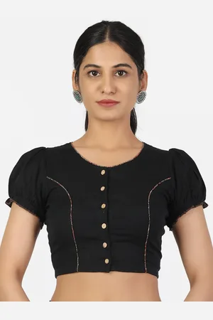 Llajja Women Black Solid Pure Cotton Readymade Saree Blouse