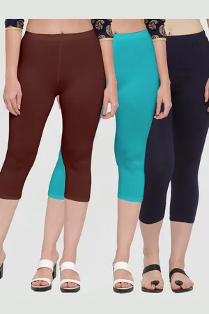 Jinfo Women Navy Blue & Brown Pack Of 3 Solid Capris